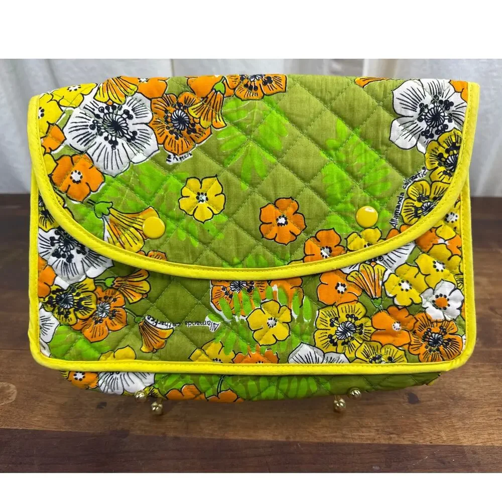 Design Thai Retro 60's Quilted Make-up Cosmetic Travel Bag Vibrant Colors Floral